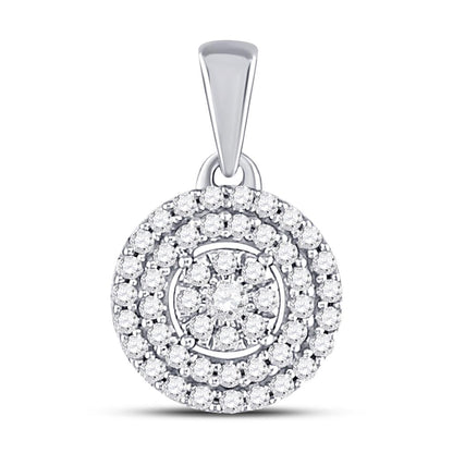 14k White Gold Round Diamond Fashion Cluster Pendant 1/8 Cttw