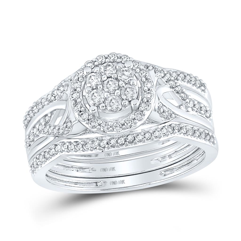 14k White Gold Round Diamond Bridal Wedding Ring Set 1/2 Cttw