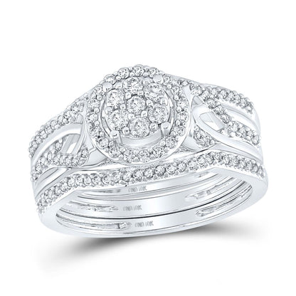 14k White Gold Round Diamond Bridal Wedding Ring Set 1/2 Cttw