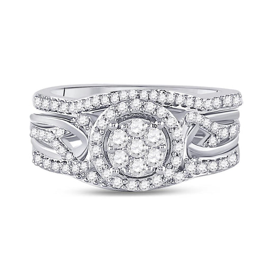 14k White Gold Round Diamond Bridal Wedding Ring Set 1/2 Cttw