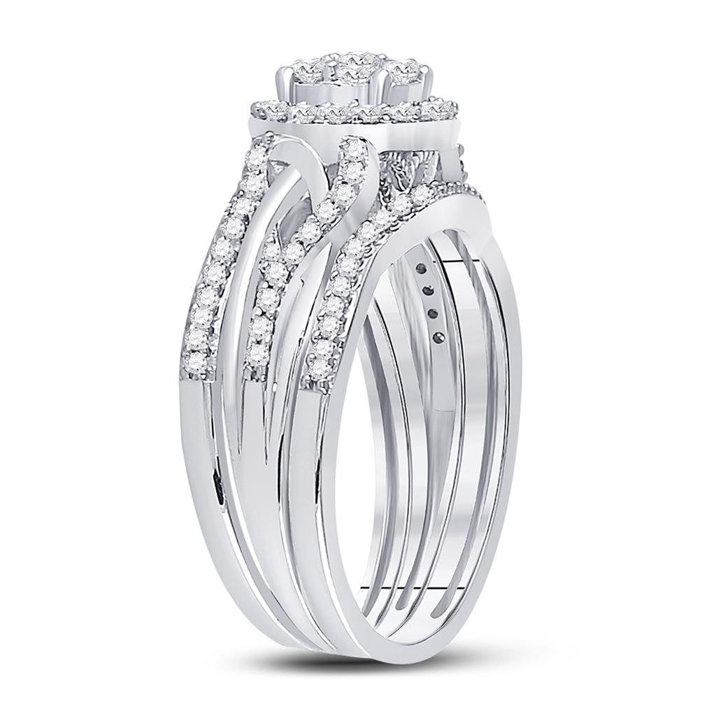 14k White Gold Round Diamond Bridal Wedding Ring Set 1/2 Cttw
