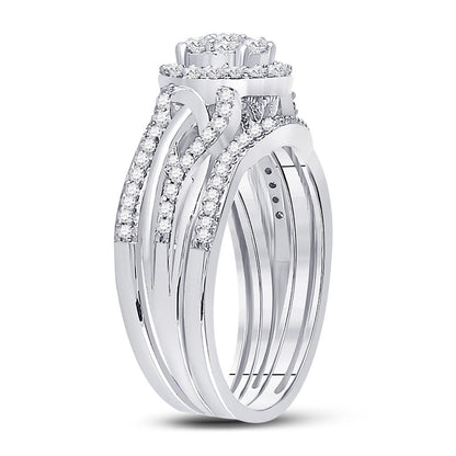 14k White Gold Round Diamond Bridal Wedding Ring Set 1/2 Cttw