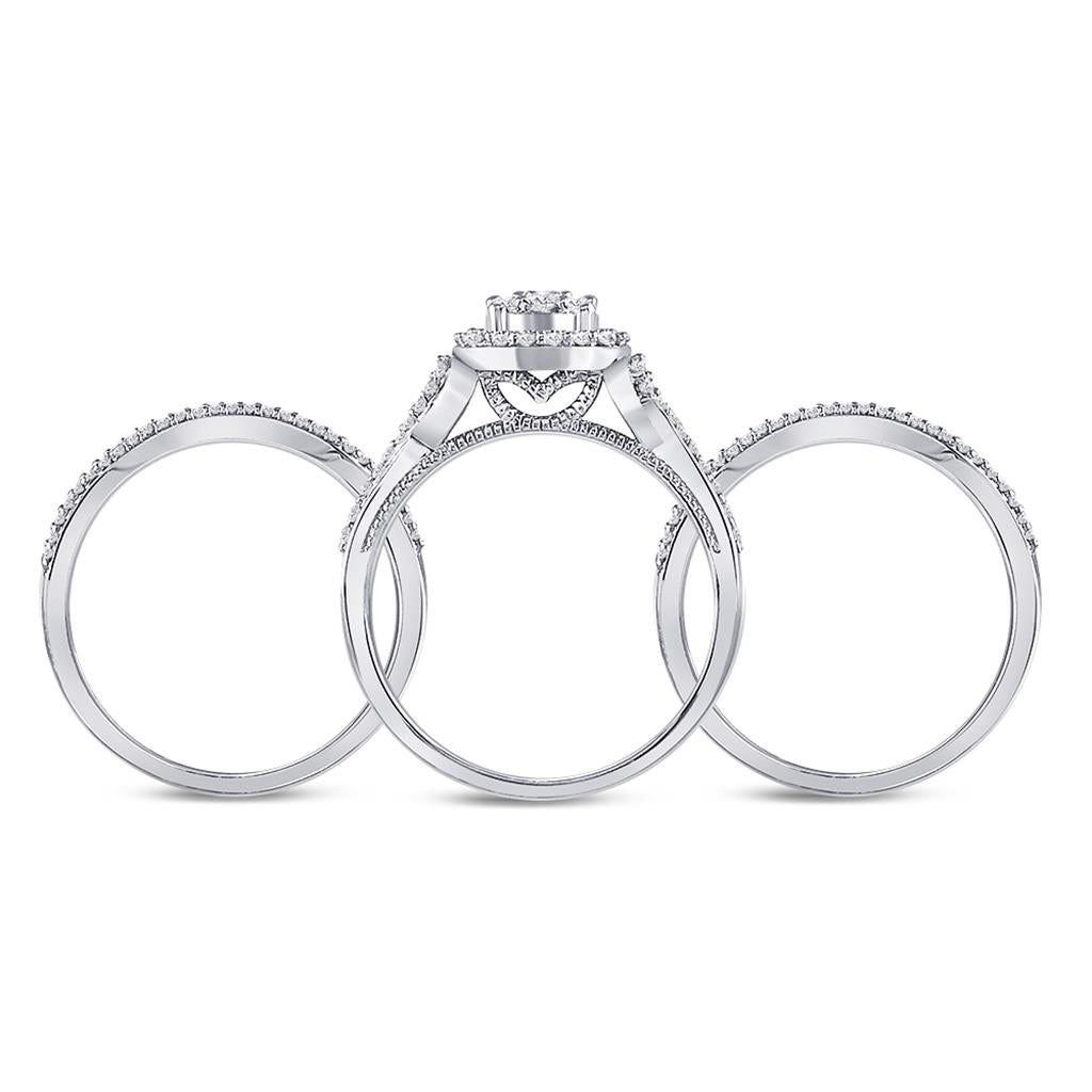 14k White Gold Round Diamond Bridal Wedding Ring Set 1/2 Cttw