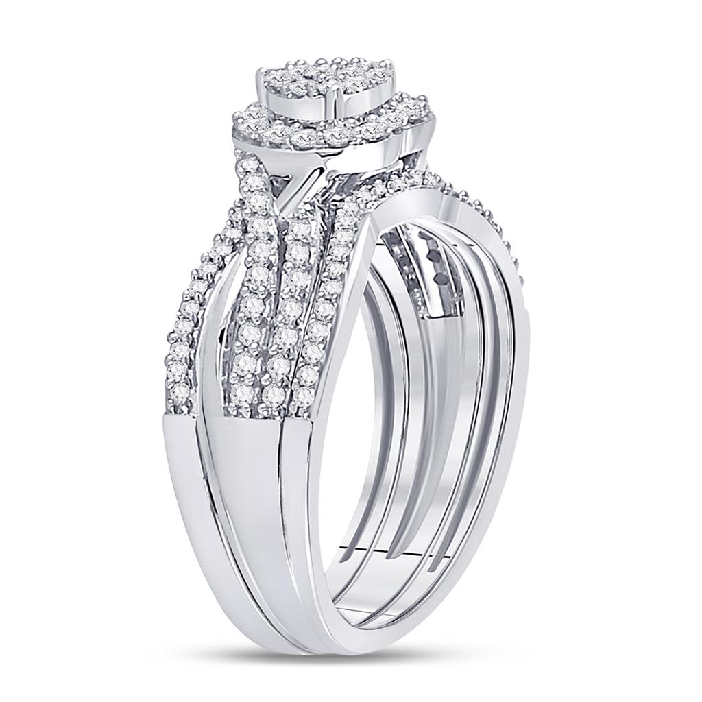 14k White Gold Round Diamond Heart Bridal Wedding Ring Set 1/2 Cttw