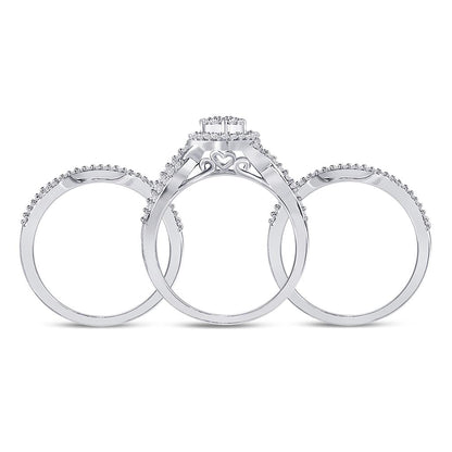 14k White Gold Round Diamond Heart Bridal Wedding Ring Set 1/2 Cttw