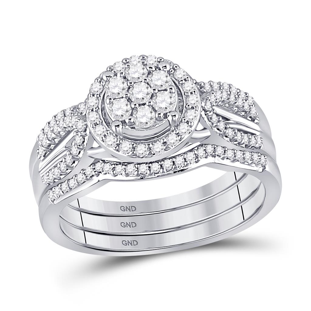 14k White Gold Round Diamond Bridal Wedding Ring Set 1/2 Cttw