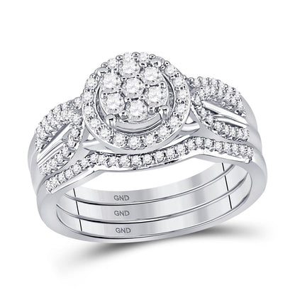 14k White Gold Round Diamond Bridal Wedding Ring Set 1/2 Cttw