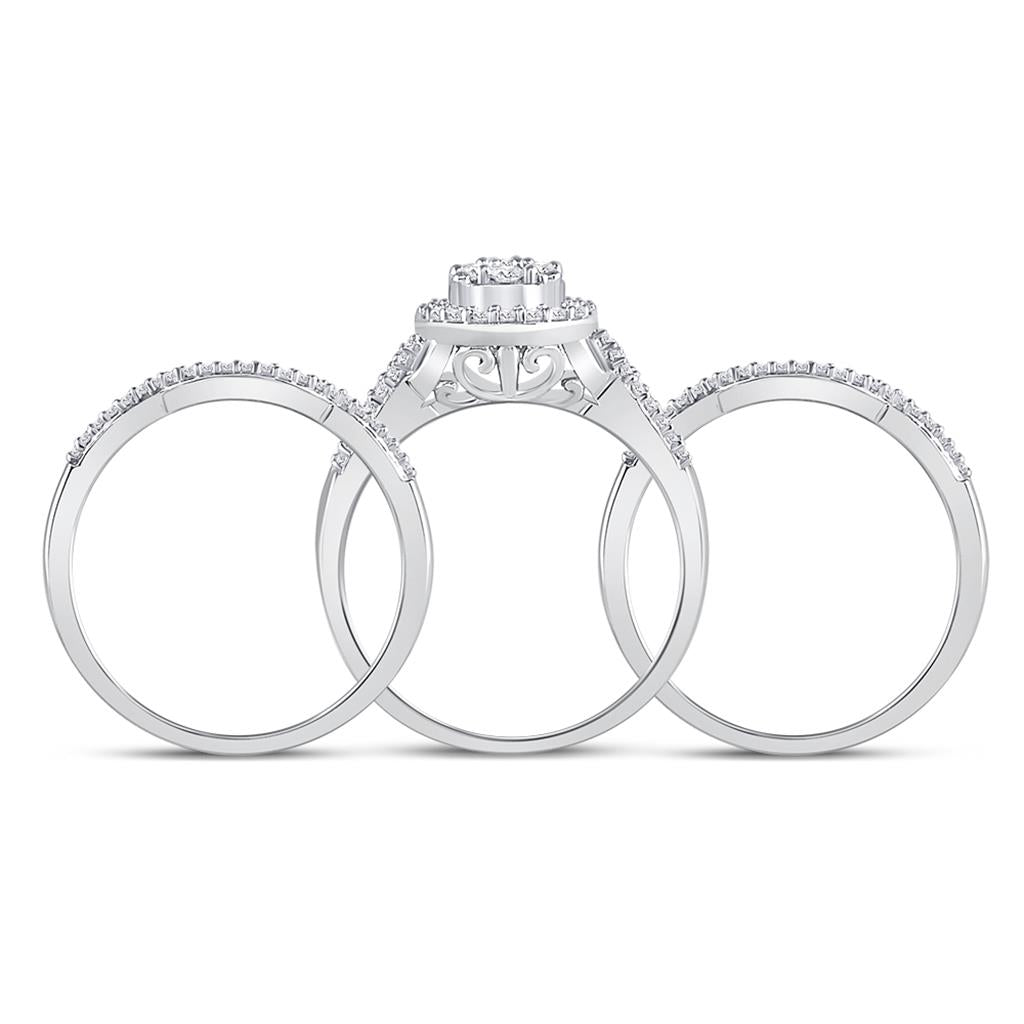 14k White Gold Round Diamond Bridal Wedding Ring Set 1/2 Cttw