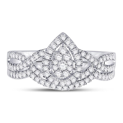14k White Gold Round Diamond Teardrop Bridal Wedding Ring Set 1/2 Cttw