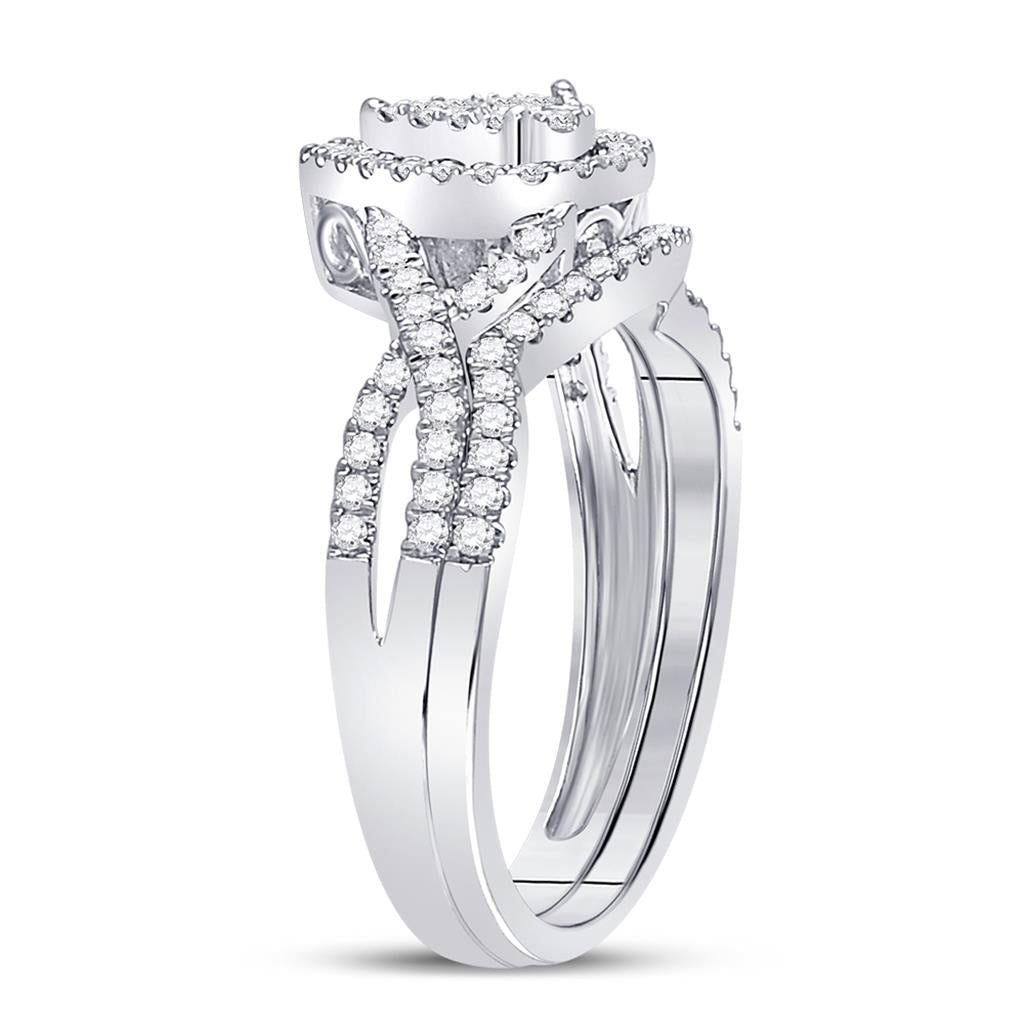 14k White Gold Round Diamond Teardrop Bridal Wedding Ring Set 1/2 Cttw