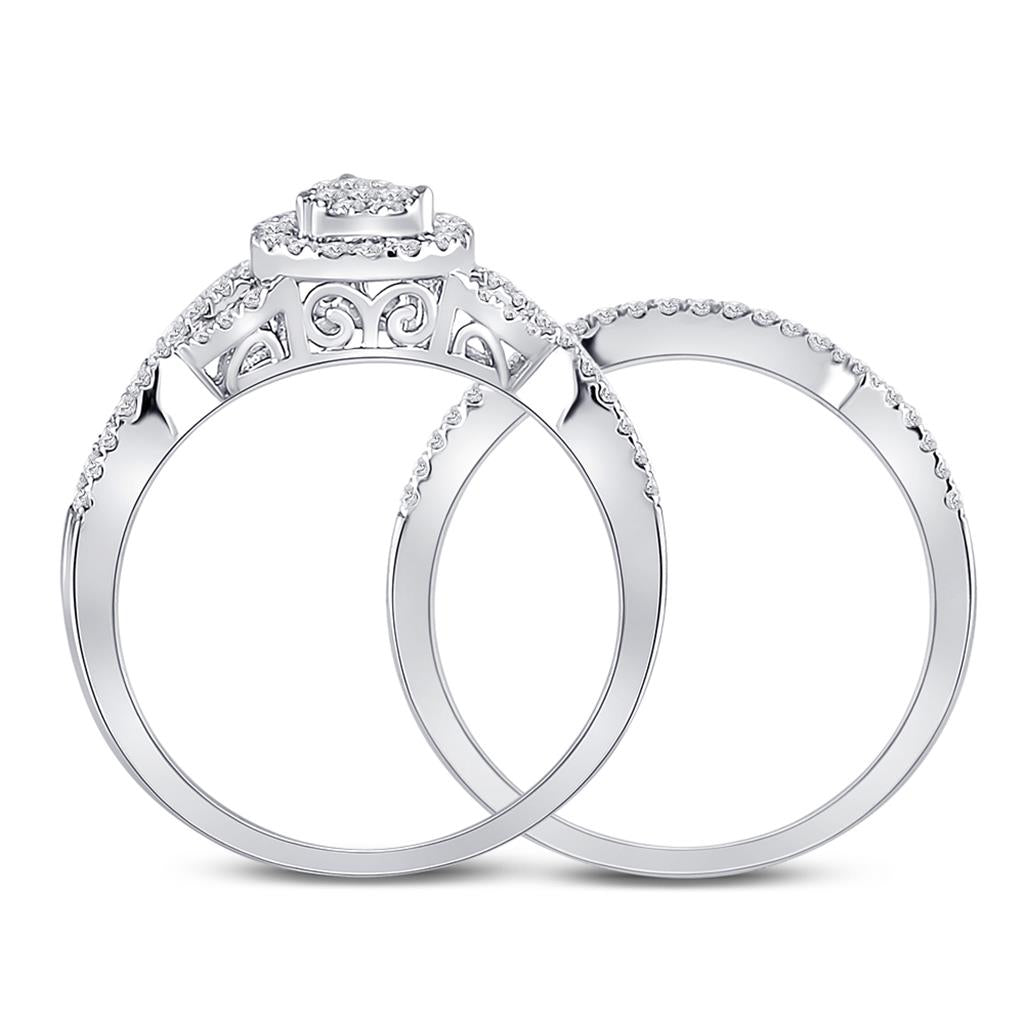 14k White Gold Round Diamond Teardrop Bridal Wedding Ring Set 1/2 Cttw