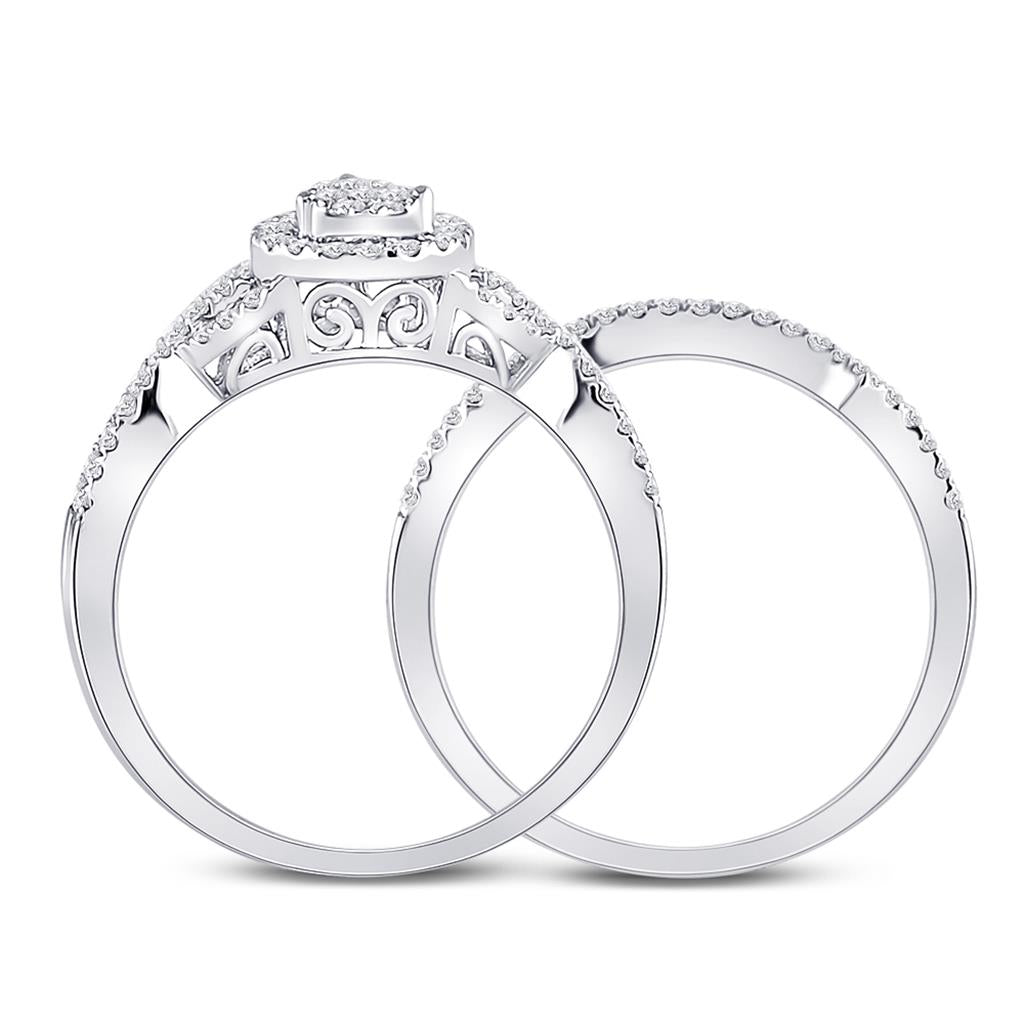 14k White Gold Round Diamond Teardrop Bridal Wedding Ring Set 1/2 Cttw