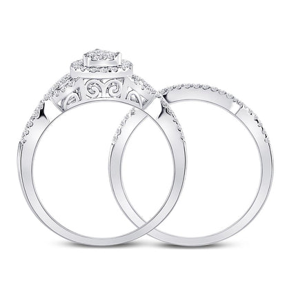 14k White Gold Round Diamond Teardrop Bridal Wedding Ring Set 1/2 Cttw