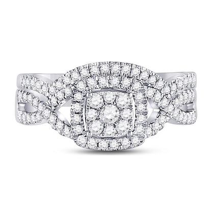14k White Gold Round Diamond Bridal Wedding Ring Set 5/8 Cttw