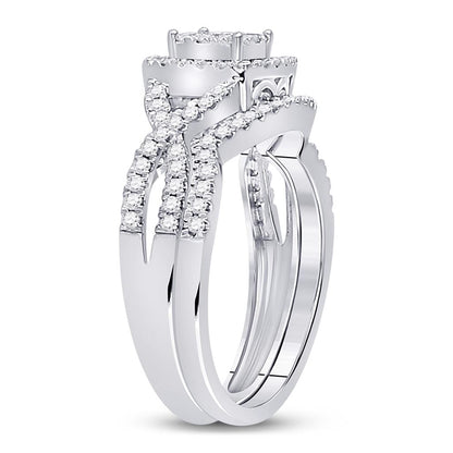 14k White Gold Round Diamond Bridal Wedding Ring Set 5/8 Cttw