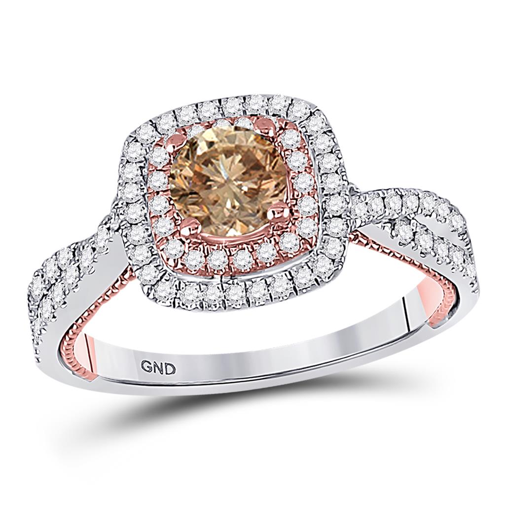 14k Two-tone Gold Round Brown Diamond Solitaire Bridal Engagement Ring 1 Cttw