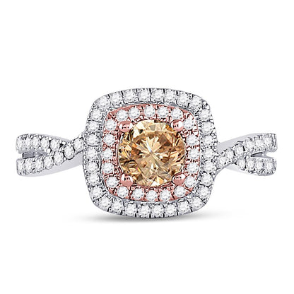 14k Two-tone Gold Round Brown Diamond Solitaire Bridal Engagement Ring 1 Cttw