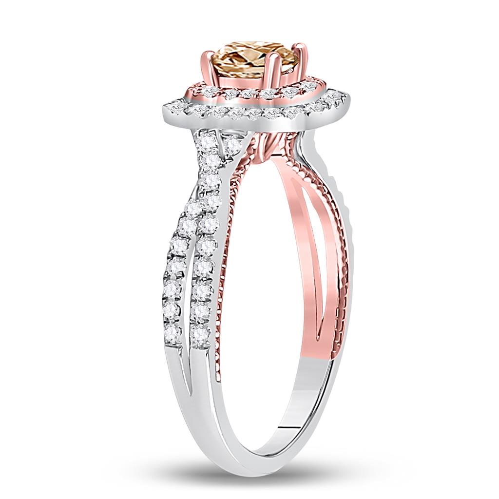 14k Two-tone Gold Round Brown Diamond Solitaire Bridal Engagement Ring 1 Cttw