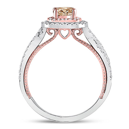 14k Two-tone Gold Round Brown Diamond Solitaire Bridal Engagement Ring 1 Cttw