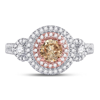 14k Two-tone Gold Round Brown Diamond Solitaire Bridal Engagement Ring 1 Cttw