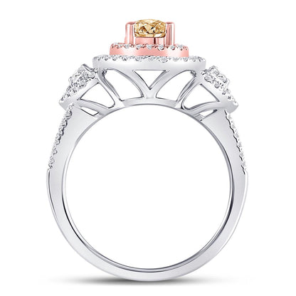 14k Two-tone Gold Round Brown Diamond Solitaire Bridal Engagement Ring 1 Cttw