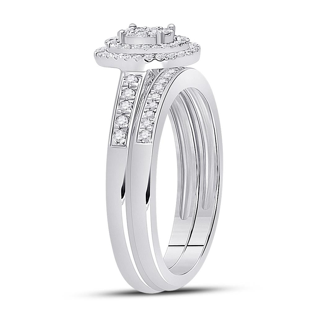 14k White Gold Round Diamond Bridal Wedding Ring Set 1/3 Cttw