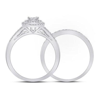 14k White Gold Round Diamond Bridal Wedding Ring Set 1/3 Cttw