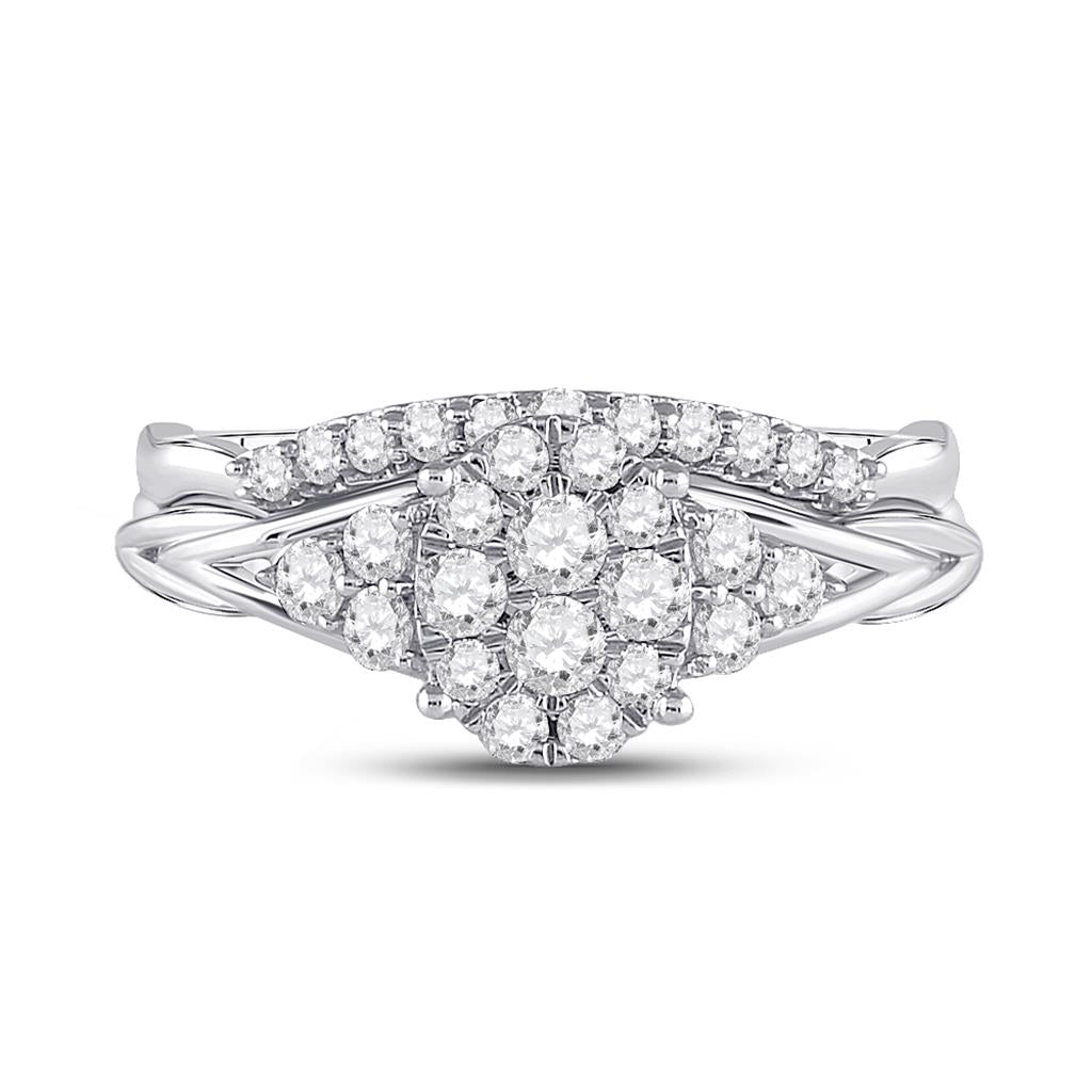 14k White Gold Round Diamond Bridal Wedding Ring Set 5/8 Cttw