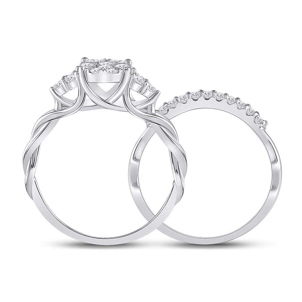 14k White Gold Round Diamond Bridal Wedding Ring Set 5/8 Cttw