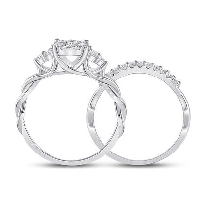 14k White Gold Round Diamond Bridal Wedding Ring Set 5/8 Cttw