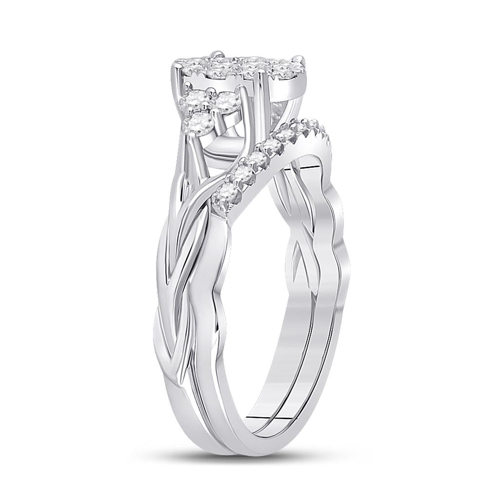 14k White Gold Round Diamond Bridal Wedding Ring Set 5/8 Cttw