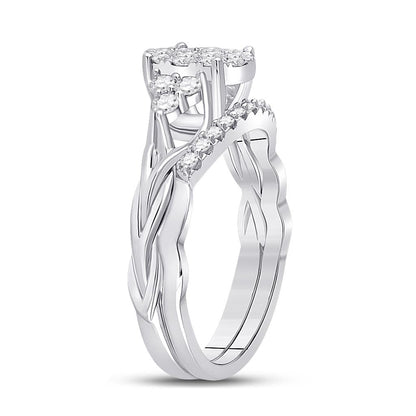 14k White Gold Round Diamond Bridal Wedding Ring Set 5/8 Cttw