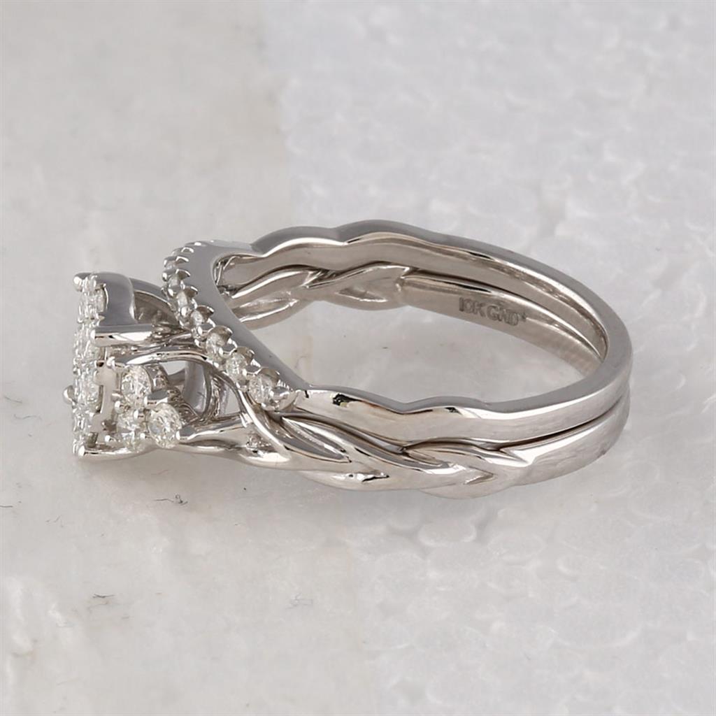 14k White Gold Round Diamond Bridal Wedding Ring Set 5/8 Cttw