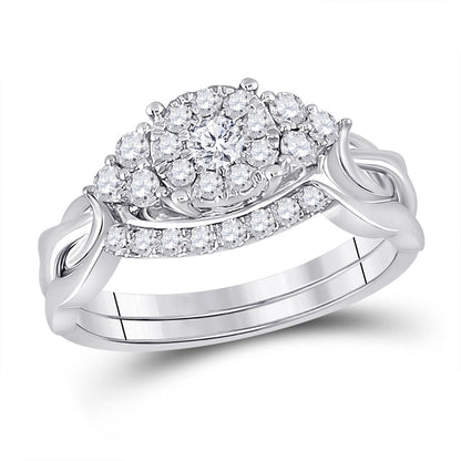 14k White Gold Round Diamond Bridal Wedding Ring Set 1/2 Cttw