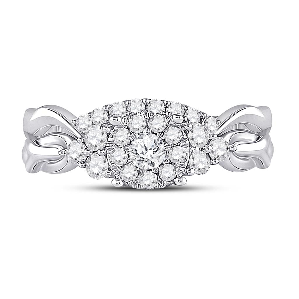14k White Gold Round Diamond Bridal Wedding Ring Set 1/2 Cttw
