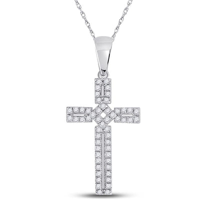 14k White Gold Round Diamond Roman Cross Pendant 1/3 Cttw