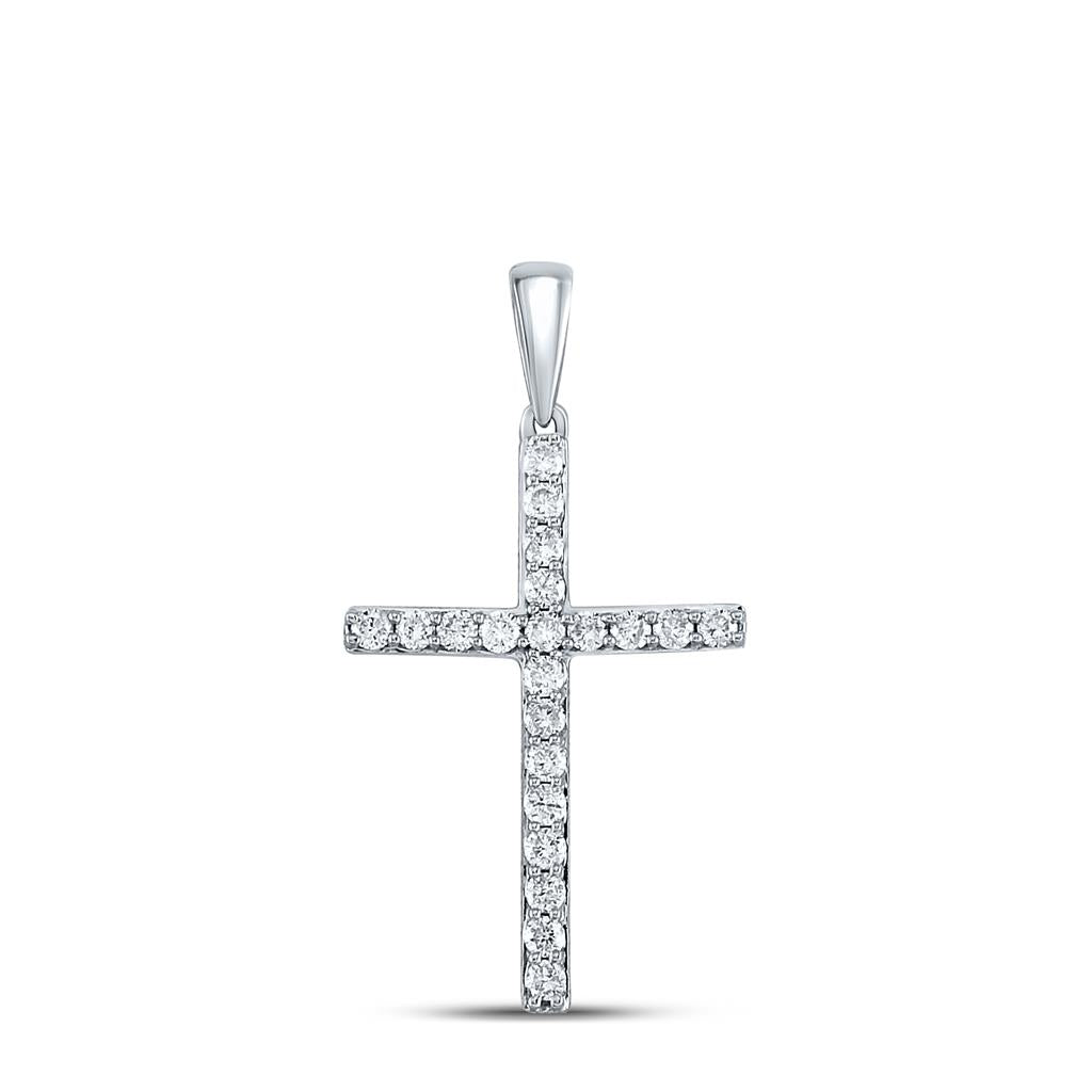 14k White Gold Round Diamond Cross Pendant 1/4 Cttw