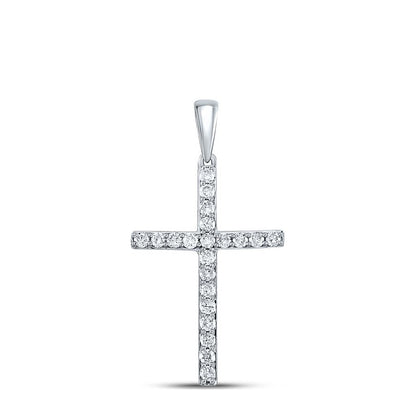 14k White Gold Round Diamond Cross Pendant 1/4 Cttw