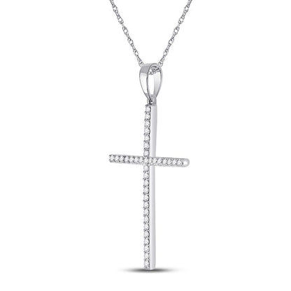 14k White Gold Round Diamond Cross Pendant 1/5 Cttw