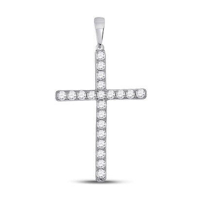 14k White Gold Round Diamond Cross Pendant 1/2 Cttw
