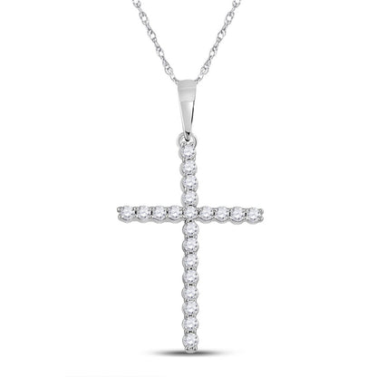 14k White Gold Round Diamond Cross Pendant 1/5 Cttw