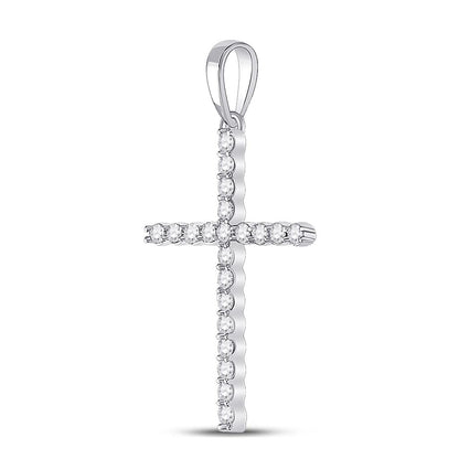 14k White Gold Round Diamond Cross Pendant 1/5 Cttw