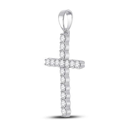 14k White Gold Round Diamond Cross Pendant 1/2 Cttw