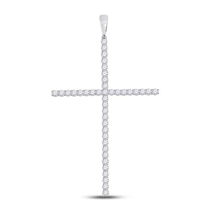 14k White Gold Round Diamond Religious Cross Pendant 1/6 Cttw