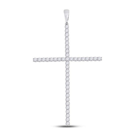 14k White Gold Round Diamond Religious Cross Pendant 1/6 Cttw