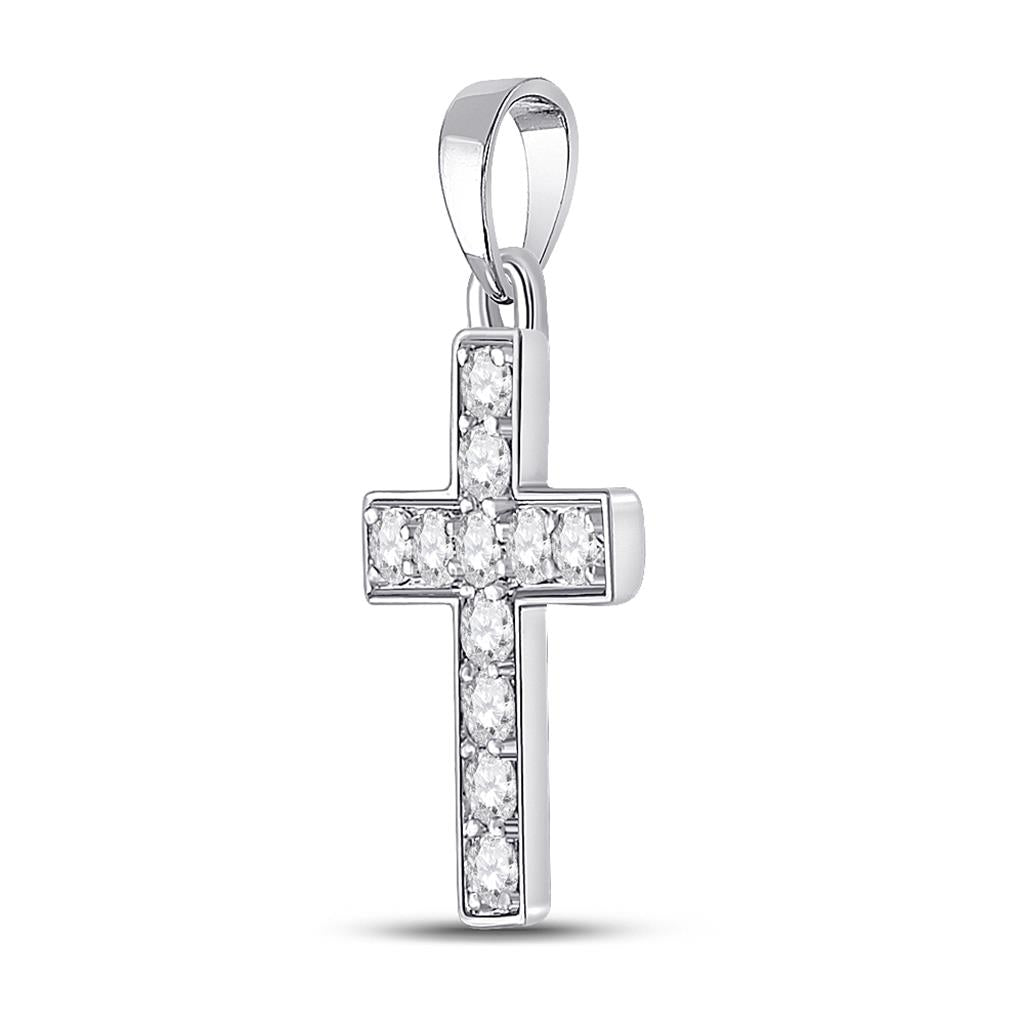 14k White Gold Round Diamond Cross Pendant 1/4 Cttw
