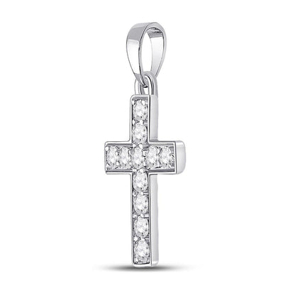 14k White Gold Round Diamond Cross Pendant 1/4 Cttw