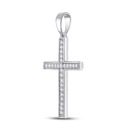14k White Gold Round Diamond Cross Pendant 1/8 Cttw