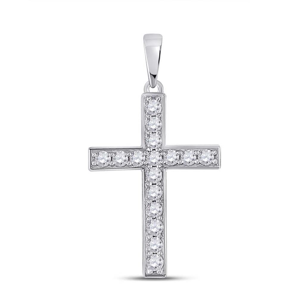14k White Gold Round Diamond Cross Pendant 1/3 Cttw