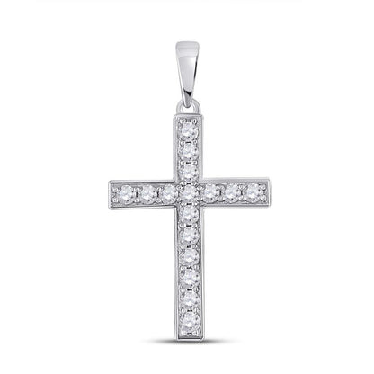 14k White Gold Round Diamond Cross Pendant 1/3 Cttw